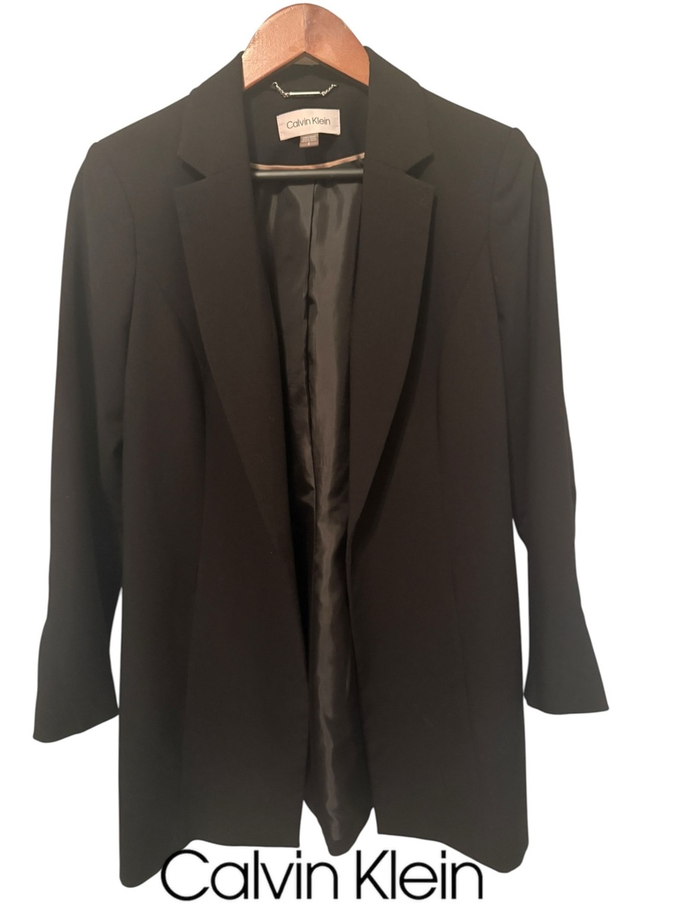 Calvin Klein Women's Black Open-Front Longline Blazer